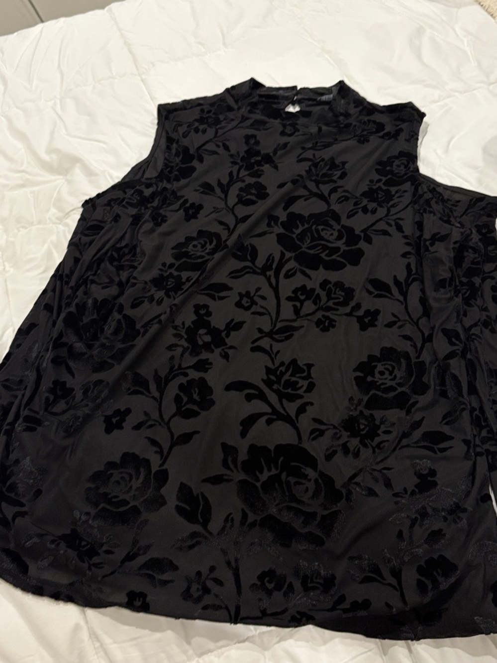Adrianna Papell Black Floral Cold Shoulder Top